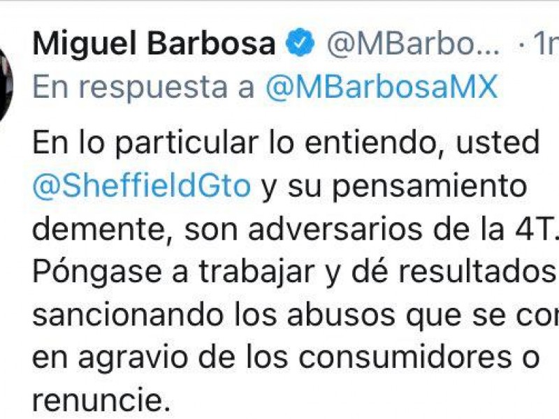 Barbosa le dice demente al titular de la PROFECO