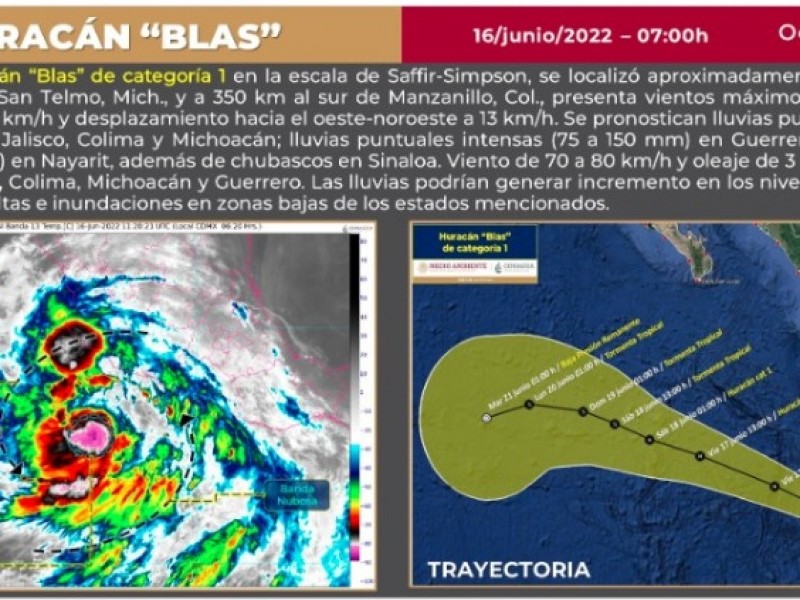 Blas, se encuentra frente a Michoacán; genera lluvias en Guerrero