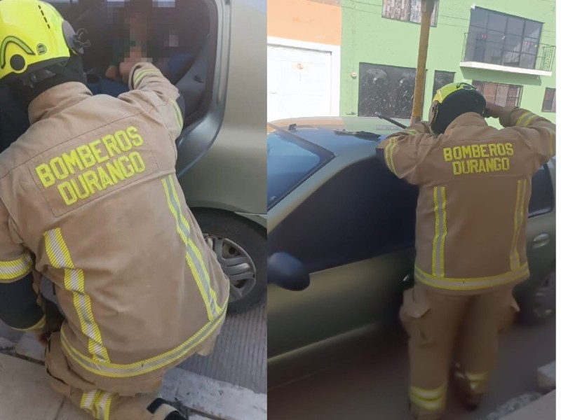 Bomberos rescatan a niño atrapado en auto tras descuido familiar