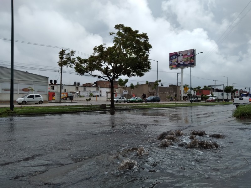 Boulevard Delta afectado por encharcamientos; agua brota de alcantarillas