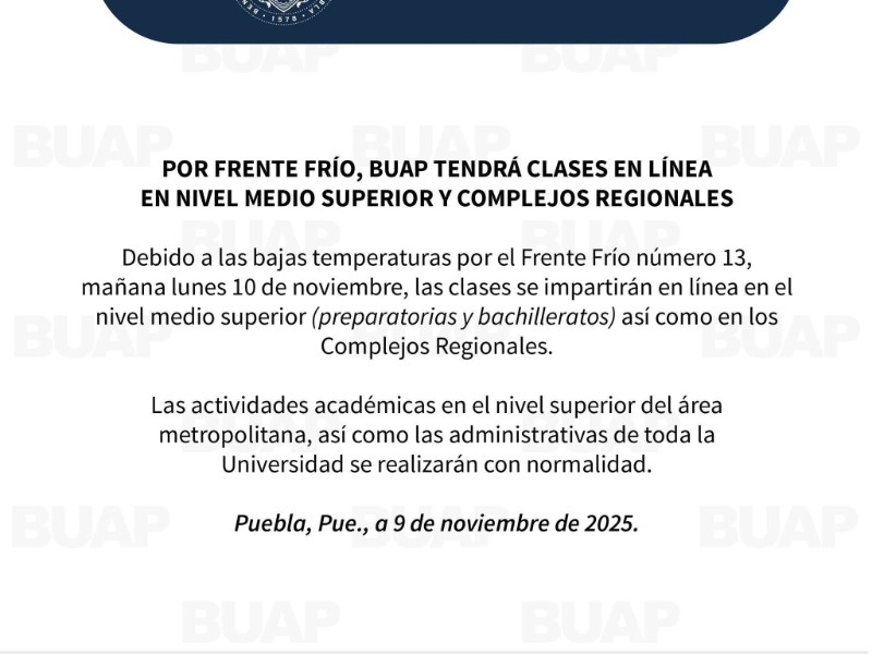 BUAP también suspendió clases