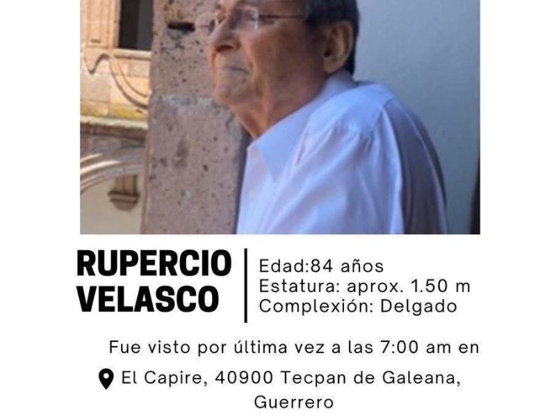Buscan a adulto mayor desaparecido en Tecpan de Galeana