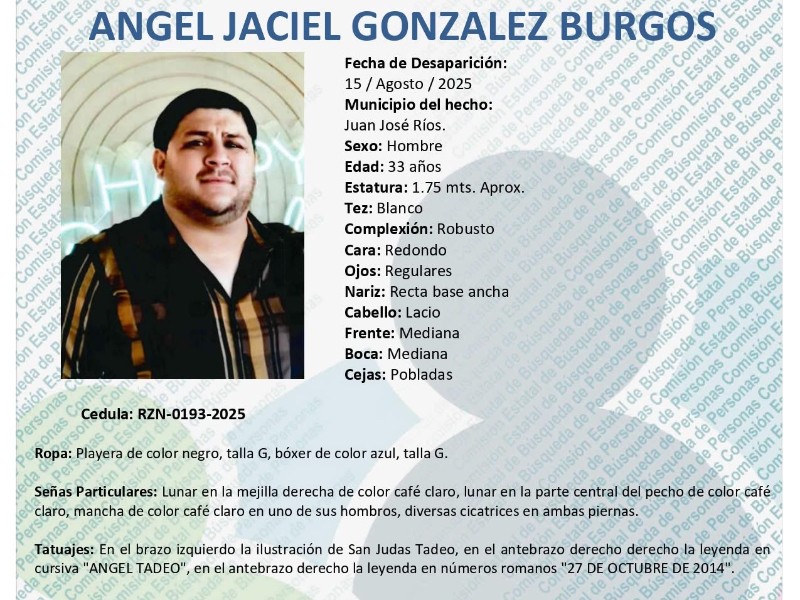 Buscan a Ángel Jaciel, desapareció en Juan José Ríos
