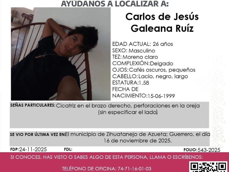 Buscan a Carlos de Jesús desaparecido en Zihuatanejo