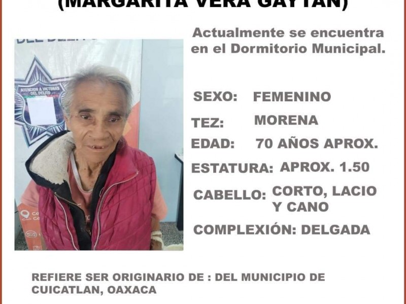 Buscan a familiares de abuelita encontrada