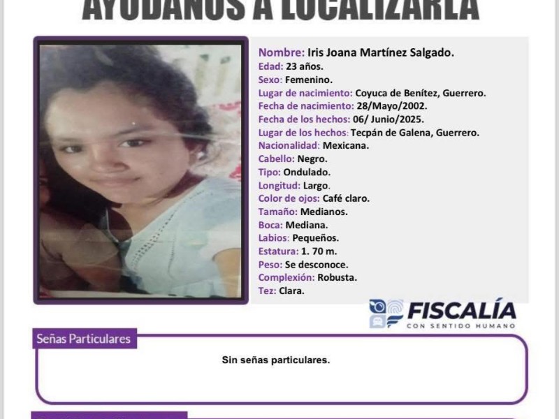Buscan a joven desaparecida en Tecpan de Galeana