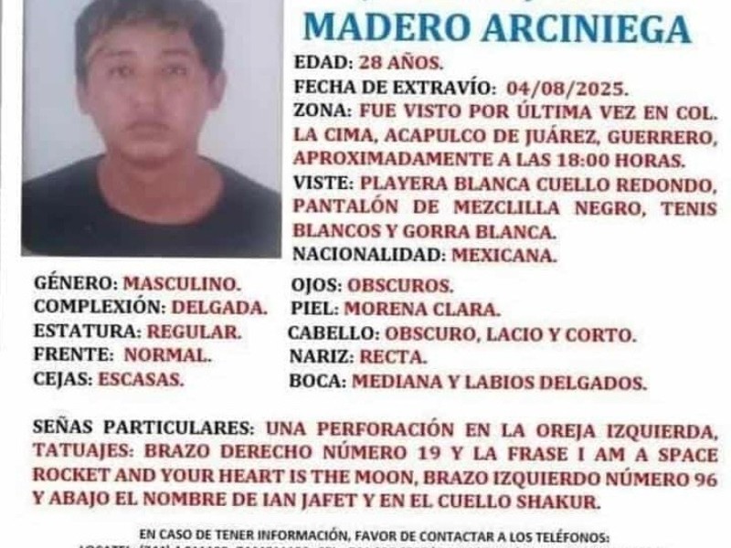 Buscan a joven desaparecido en Acapulco Jaisson Jesús Madero