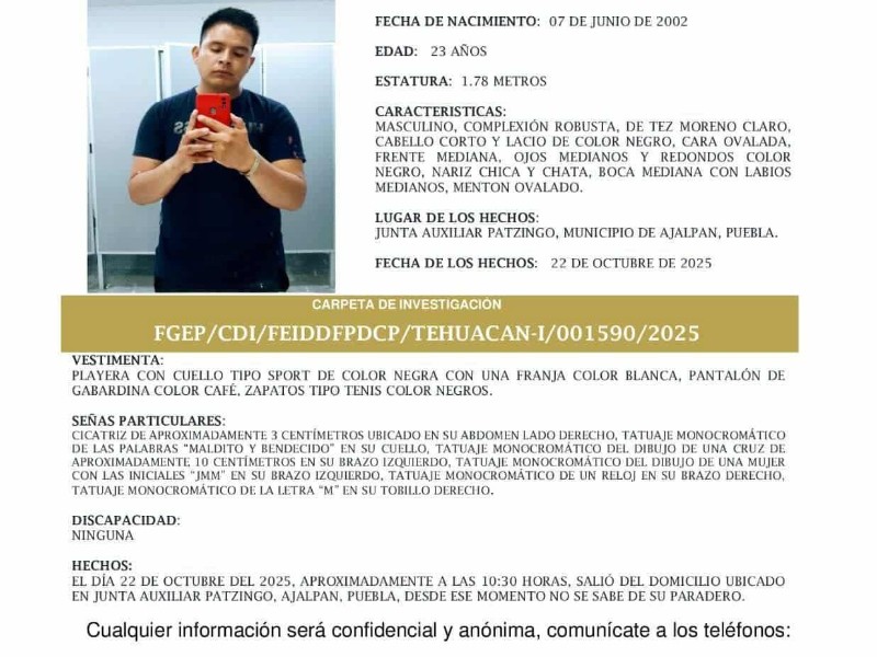 Buscan a joven desde el 22 de octubre