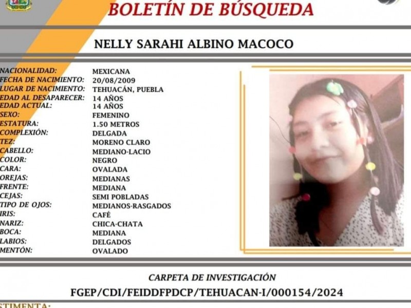 Buscan a menor de 14 años de col. Puebla