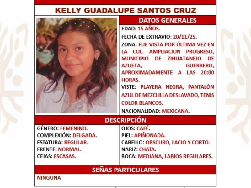 Buscan a menor desaparecida en Zihuatanejo