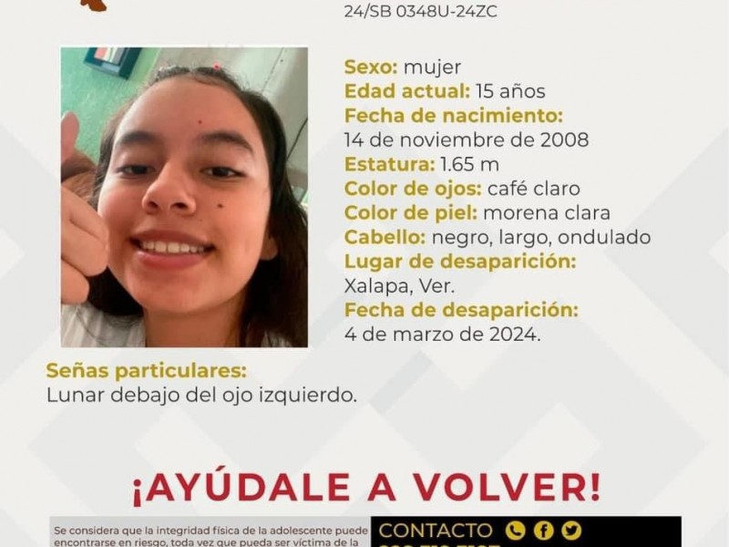 Buscan a menor en Xalapa desaparecida desde el lunes