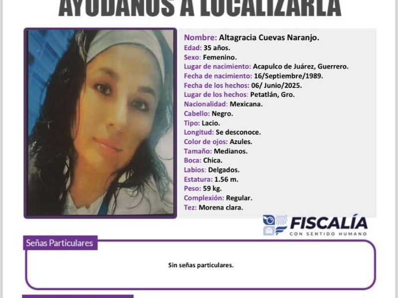 Buscan a mujer desaparecida en Petatlán