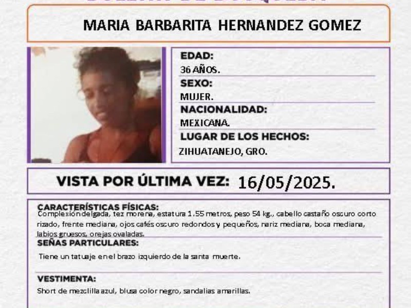 Buscan a mujer desaparecida en Zihuatanejo