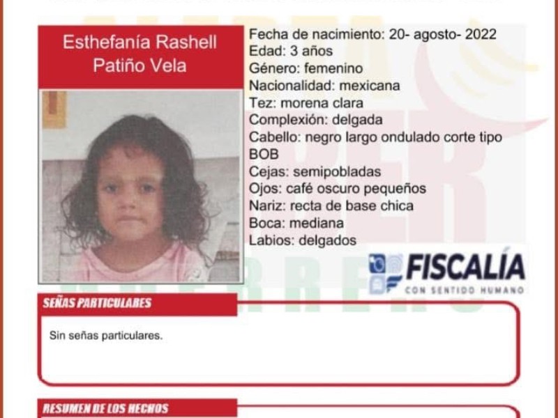 Buscan a niña de tres años desaparecida en Atoyac de Álvarez