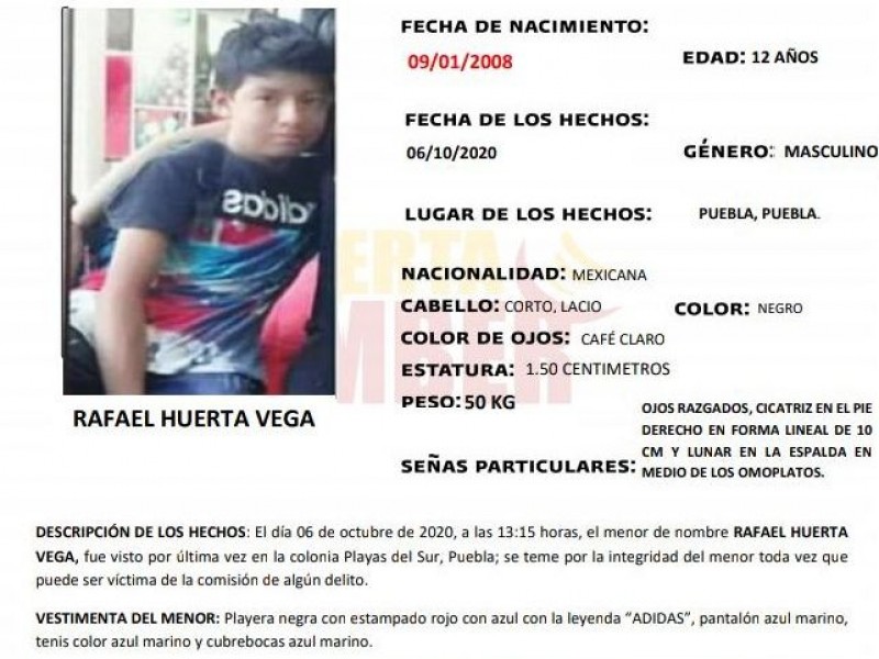 Buscan a Rafael, menor de 12 años