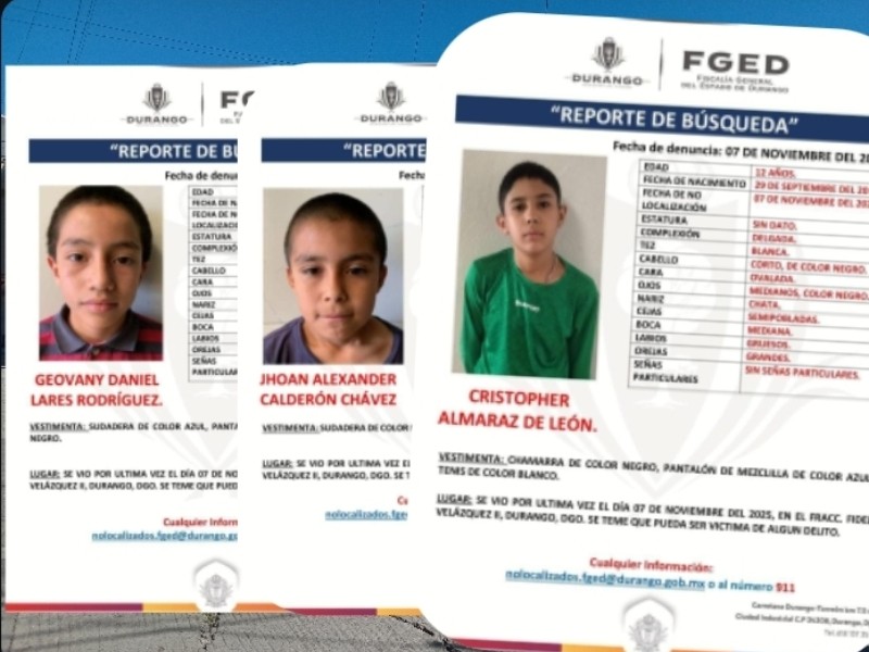 Buscan a tres menores desaparecidos en el fraccionamiento Fidel Velázquez II