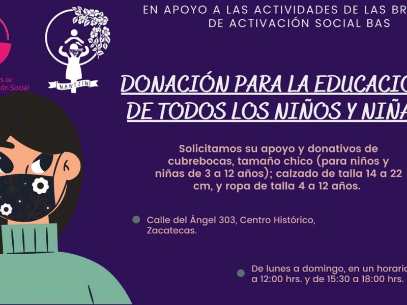 Buscan donaciones para la educación de niños y niñas