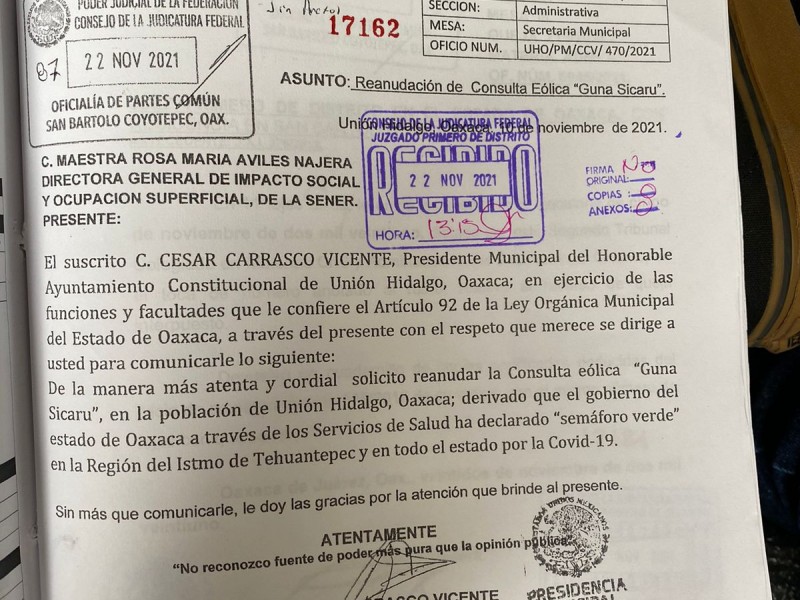 Buscan reanudar Consulta indígena de Unión Hidalgo