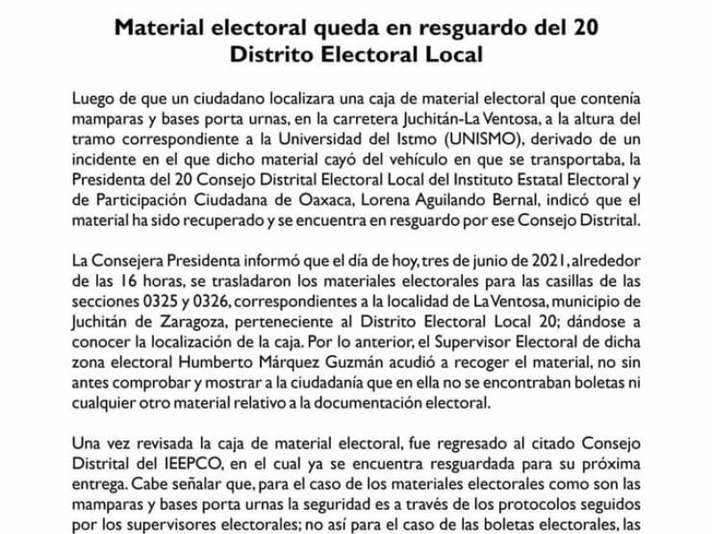 Cae material electoral durante traslado a La Ventosa, Juchitán