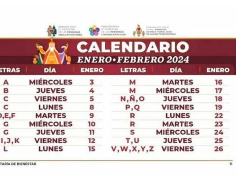 Calendario del pago bienestar