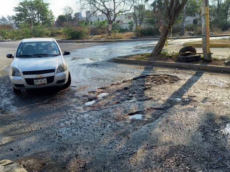 Calle Azteca del fraccionamiento Palma Real en malas condiciones