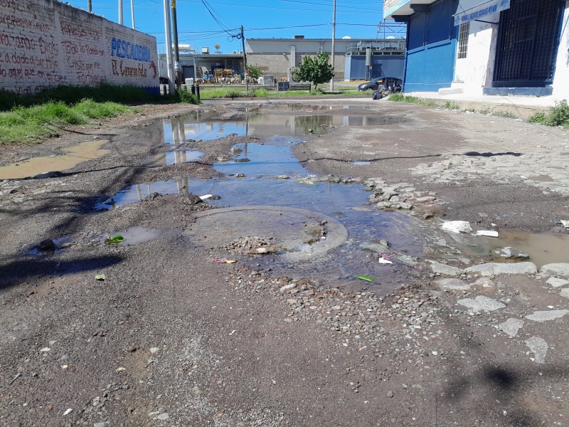 Calle Villa de Ibargüengoitia inundada de aguas negras