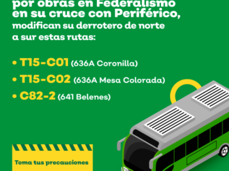 Cambian derrotero 3 rutas del TP en Zapopan