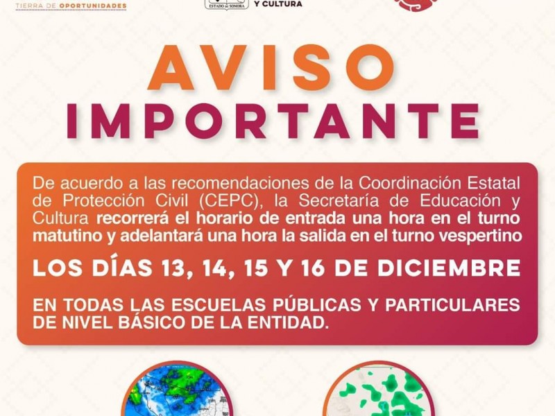 Cambian horario de entrada en escuelas por bajas temperaturas