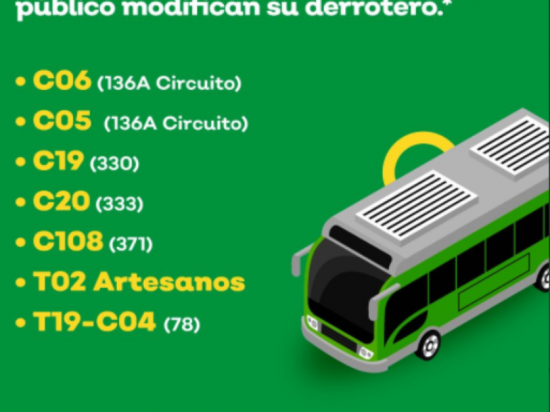 Cambiaran derrotero 7 rutas de transporte público en Tlaquepaque