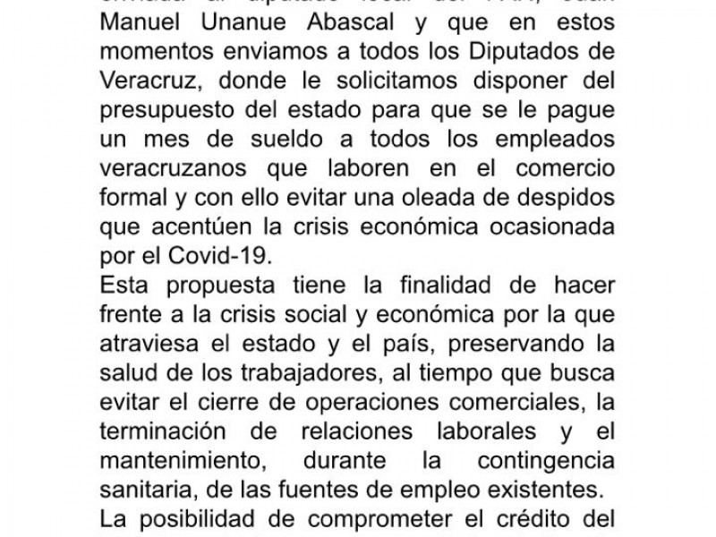 CANACO pide al gobierno pague un mes de salarios