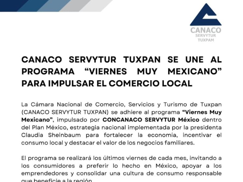 CANACO Tuxpan lanza programa para impulsar consumo local