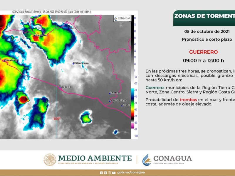 Canal de baja presión provoca lluvias en Guerrero