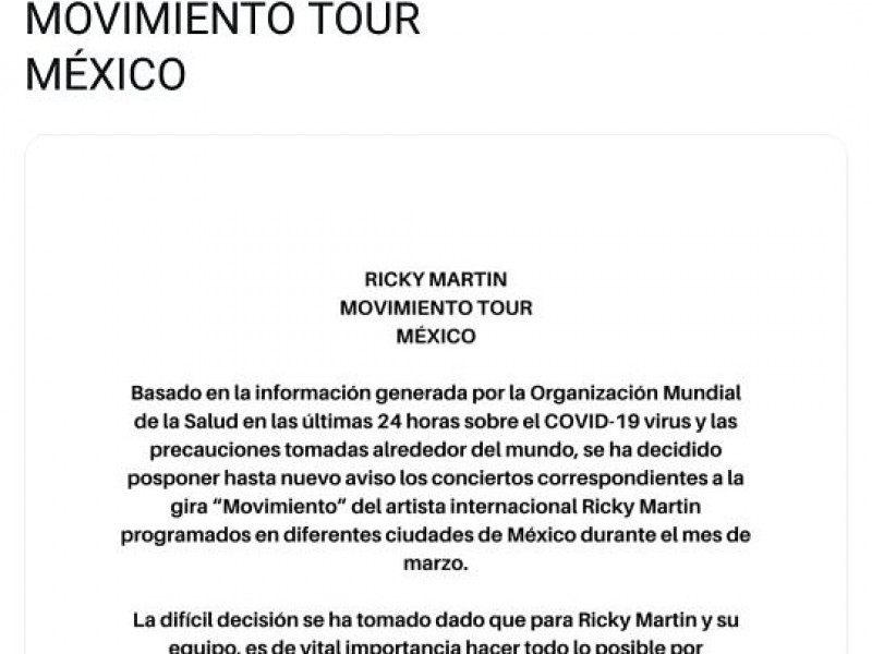 Cancela Ricky Martin presentaciones en México por Coronavirus