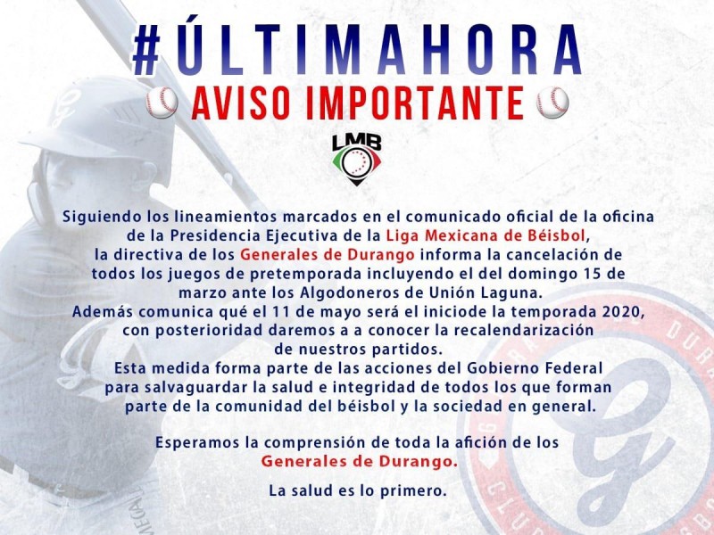 Cancelados juegos de pretemporada de la LMB