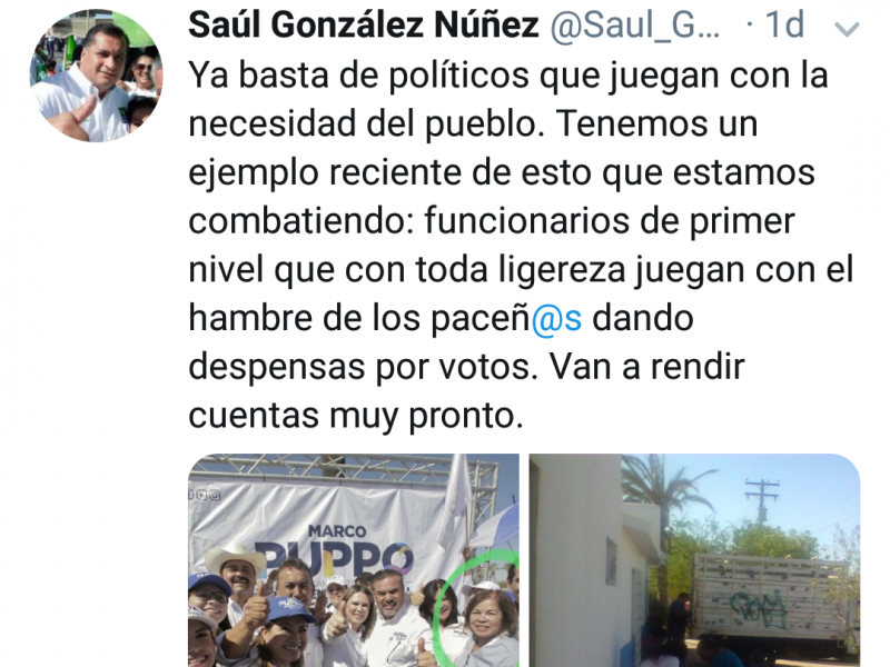 Candidato del verde denunció la entrega de despensas