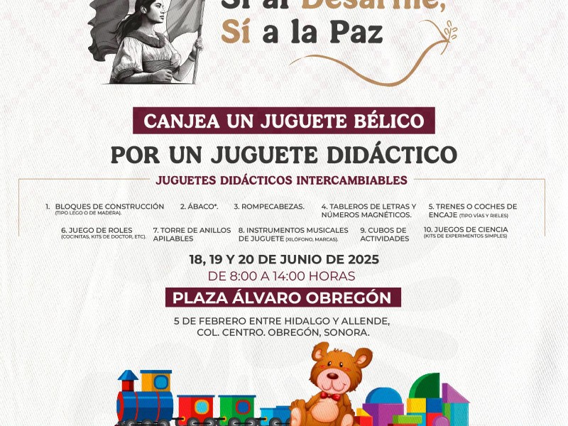Canjean armas y juguetes bélicos por premios en Cajeme
