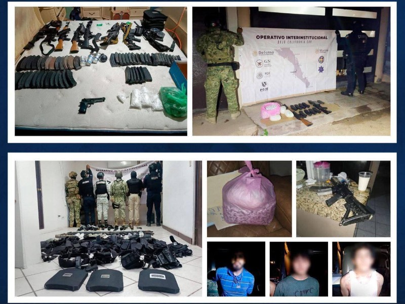 Capturan a 5 personas, aseguran armas y equipo táctico en Comondú