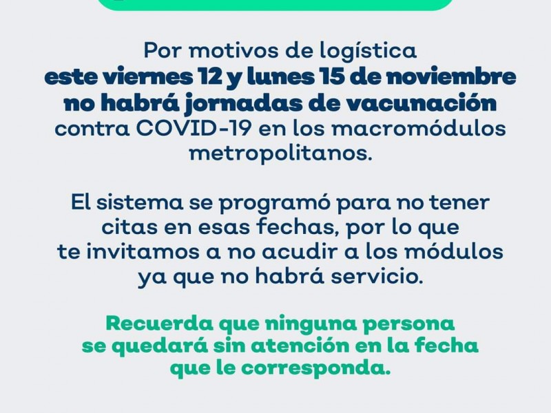 Cerrados macromódulos de vacunación el 12 y 15 de noviembre