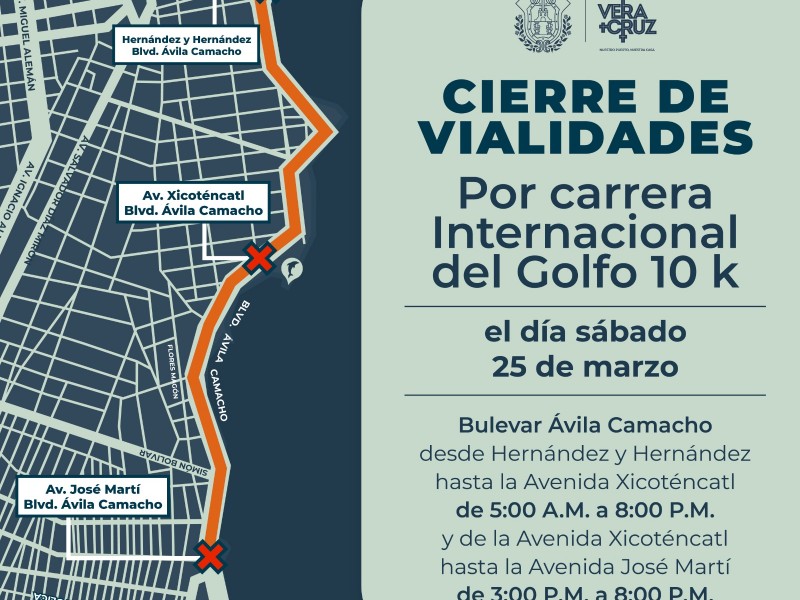 Cerrarán bulevar de Veracruz por Carrera Internacional del Golfo