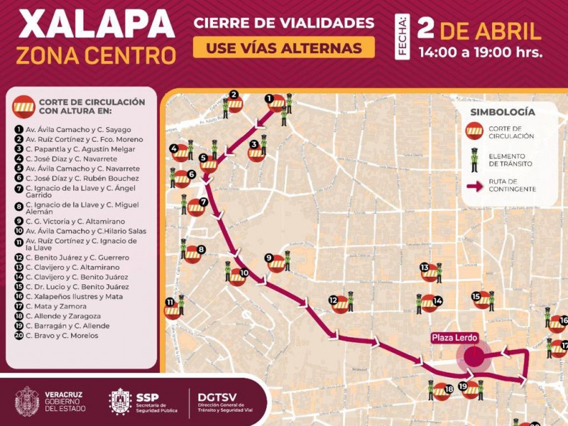 Cerrarán decenas de calles por marcha en Xalapa
