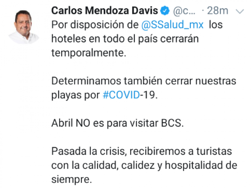 Cerrarán hoteles de todo el país por contingencia