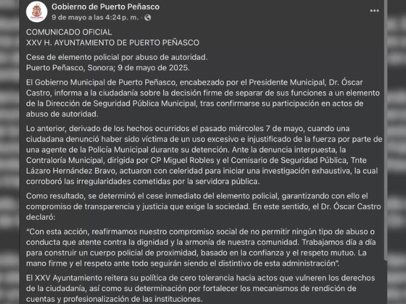 Cesan a elemento policial por abuso de autoridad
