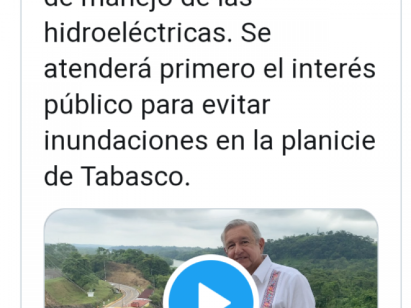 C.F.E responsable de inundación en Tabasco, revela AMLO