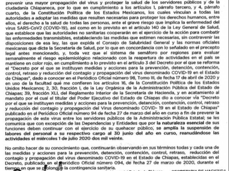 Chiapas amplió a 15 días más la cuarentena