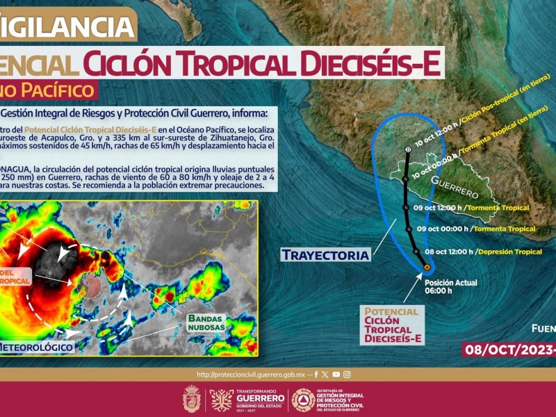 Ciclón tropical originará lluvias torrenciales a Guerrero