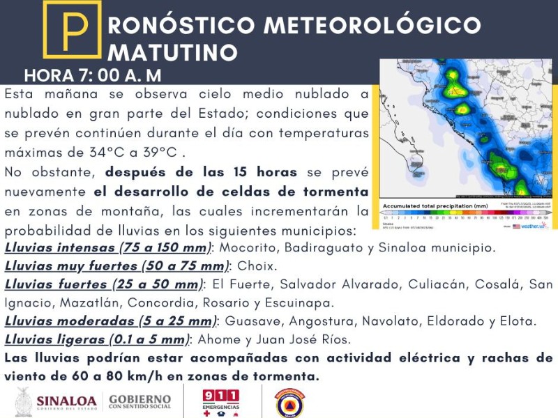 Cielo nublado y con lluvias vespertinas para Mazatlán