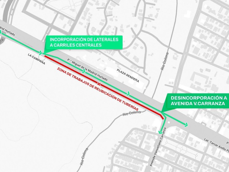 Cierran carril lateral del tercer anillo por construcción de puente