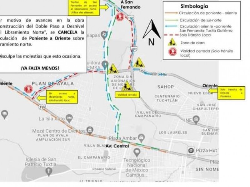 Cierran vialidades por obras en doble paso a desnivel