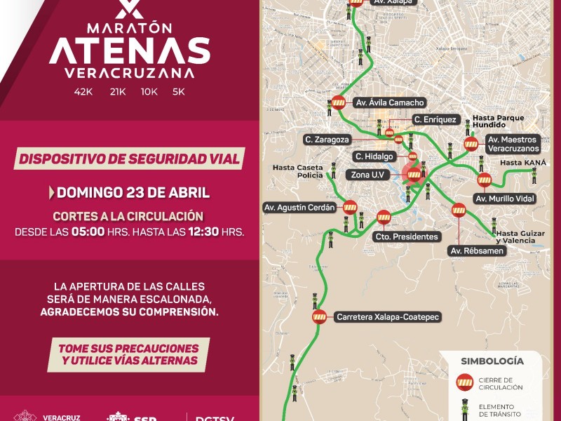 Cierre de vialidades por carreta atlética en Xalapa