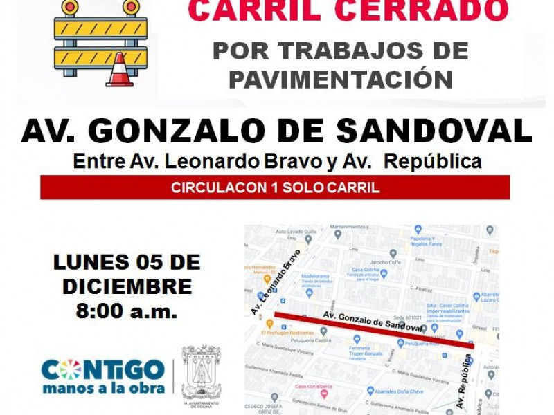 Cierre parcial de Av. Gonzalo de Sandoval